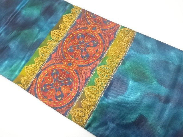 JAPANESE KIMONO / NAGOYA OBI / HIKIHAKU / WOVEN FLOWER CREST & SARASA